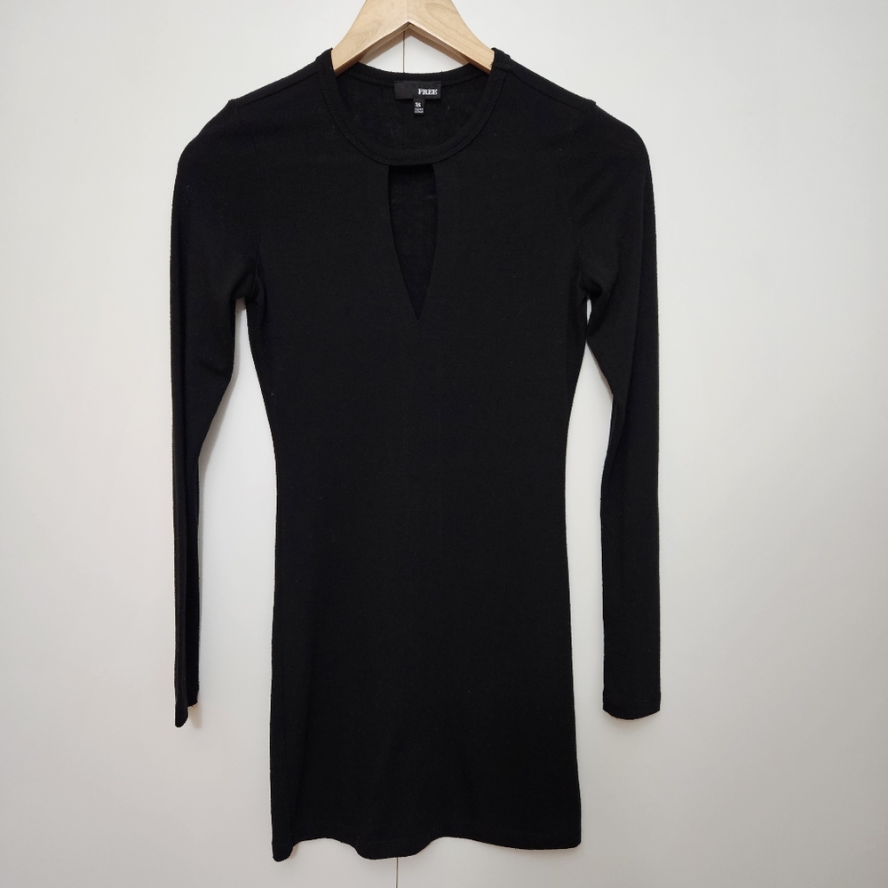 WILFRED FREE Deep V-Neck Cutout Jersey Bodycon Mini Dress Black Size XS Aritzia